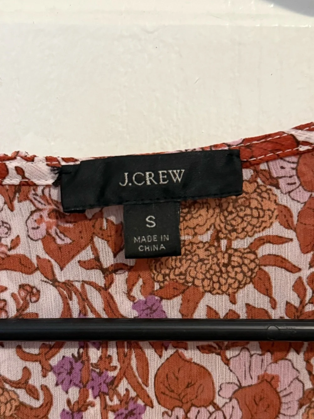 J. Crew Rust Floral Ruffle-Front Blouse
